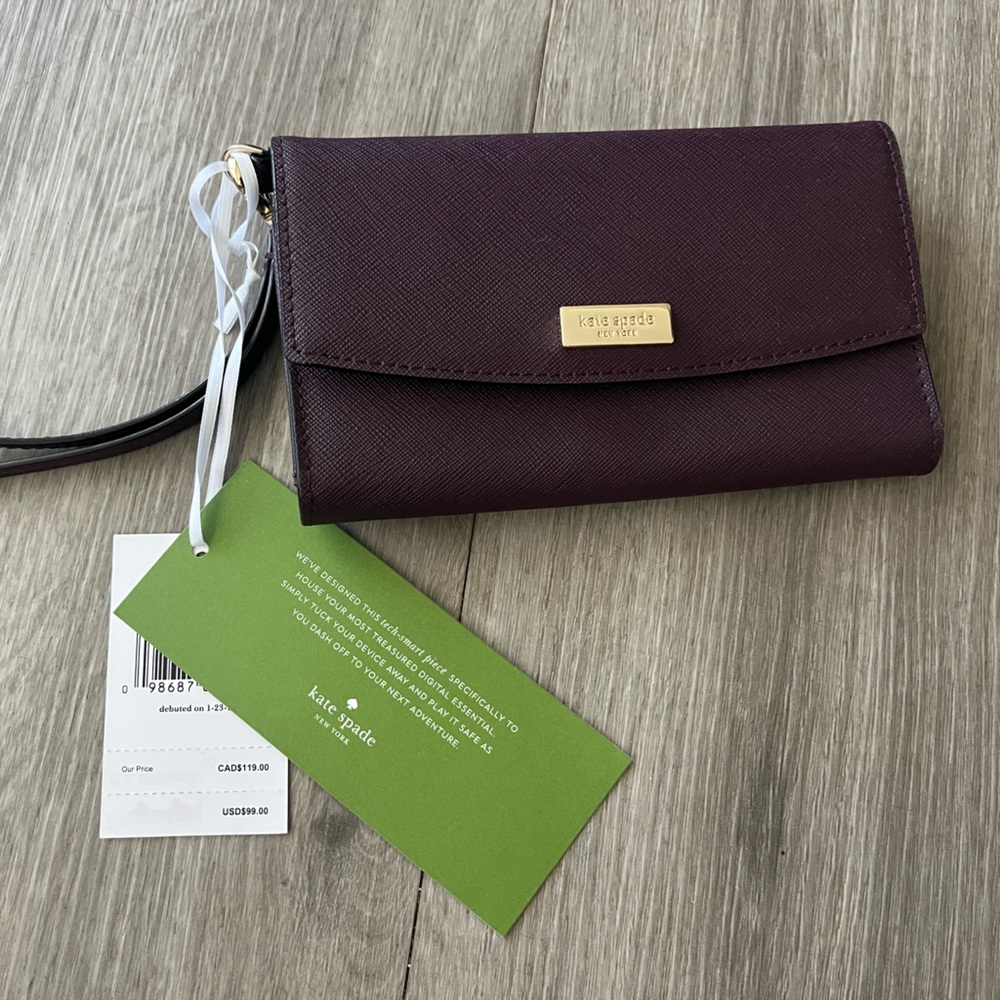 Kate Spade Plum Wristlet with Gold Accents